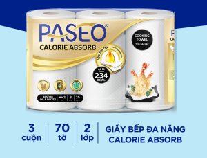 Giấy bếp Paseo thấm hút cực nhanh dầu mỡ Calori thừa 3 cuộn/lốc
