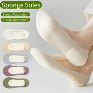 FSFDS 3Pairs Lụa băng Vớ thuyền đế xốp Màu trơn Bông Vớ mắt cá chân Đơn giản Chống trượt Tất nữ tàng hình Phụ nữ