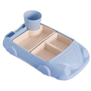 SUNNY BAR with Cup Car Shaped Dinner Plate Compartment Detachable Feeding  Food Tray Household Bamboo Fiber Childrens Lunch Plate Kids