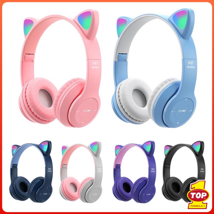 Cat Ear Wireless Bluetooth Headphones Cute RGB Lights Headset Adjustable  Headband Rechargeable Stereo Music Gaming Earphone with Mic Lazada PH