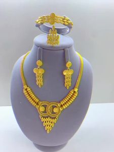 Bộ trang sức cưới Dubai thời thượng với vòng cổ vòng tay bông tai nhẫn phụ kiện phóng đại cho phụ nữ Jewelry