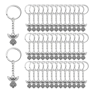 50Pcs Angel Wings Keychain Pendant Key Chain Keyring Angel Charm Baptism Favors for Women Girls Funeral Party Gifts