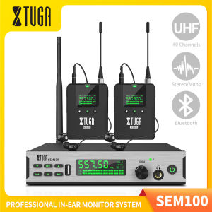 XTUGA SEM100 UHF Stereo Wireless In Ear Monitor System Audio Transmitter With 2 Bodypack Receiver Professional Used for DJ Concert Stage Performance Music Monitoring