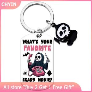 [COD] CHYIN Halloween Pendant Keychain Stainless Steel Laser Engraving Logo Round Multi-color Round Hanging Decoration