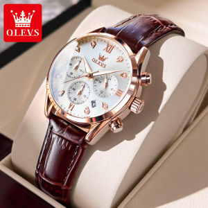 OLEVS 5523 Leather Band Waterproof Watch For Women Fashion Quartz Women Wristwatches Luminous Chronograph Calendar