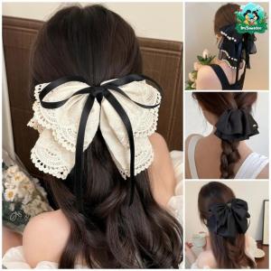 ImSawasdee  พรีเมี่ยมรู้สึกลูกไม้โบว์คลิปหางม้า ลูกไม้ ไข่มุก ความสง่างาม เครื่องประดับผม กิ๊บ