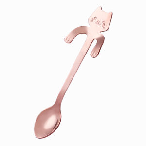 1 Pce Stainless Steel Cartoon Coffee Cat Spoon Long Handle Dessert Snack Ice Cream Coffee Drinking Teaspoon Cutlery Kitchen Tools