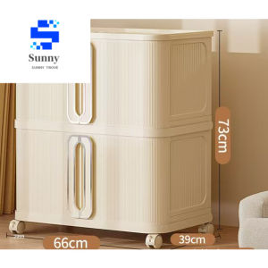 Rolling Multi-Layer Storage Cabinet with Sliding Doors Storage Unit for Garments Books & Daily Sundries