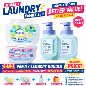 【Bofon】Family Stock Laundry Set | 7g100 + 12g50 5-in-1 Laundry Capsules + 2 Bottles Intimate Wear Detergent | Antibacterial Long-Lasting Fragrance Hypoallergenic