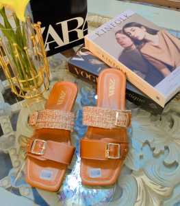 PROMO SANDAL SEOP FLAT ZARA DUA BAN GESPER RAJUT TWEET PREMIUM KEKINIAN KOREAN STYLE KODE B13AHZ