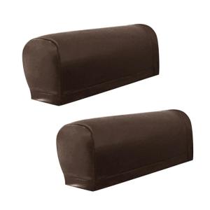 2pcs Elastic Sofa Arm Protectors With 4 Slip proof Pad High Stretchy PU Leather Covers For Living Room Furniture