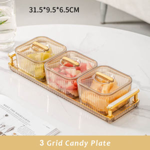 JustLiving 3/4/6Grids Luxury Candy Box Household Living Room Candy Plate Snack Dish Snack Nuts Dried Fruit Storage Box Transparent Fruit Tray Home Living Room Coffee Table Snack Tray