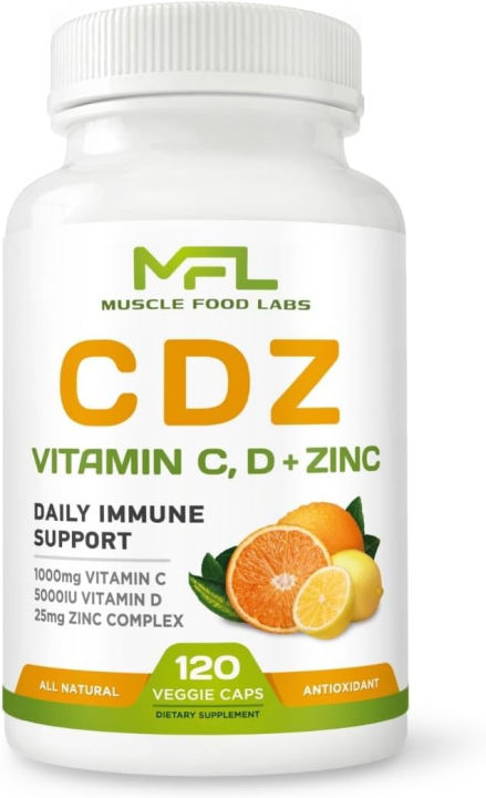 MUSCLE FOOD LABS | C D Z | Vitamin C, 1000mg | Vitamin D3, 125mcg ...