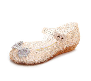 [Free Shipping] New in stock girls bow princess shoes childrens soft-soled wedge shoes princess shoes PVC sandals