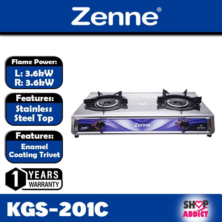 ZENNE GAS STOVE DOUBLE BURNER GAS COOKER KGS201C Lazada