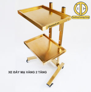 Xe Đẩy Mạ Vàng 2 Tầng Kệ Inox Mạ Vàng. Dùng Trong Phun Xăm Thẩm Mỹ