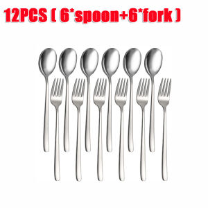 12/24Pcs Korean Spoon and Fork Set Thicken Long Handle Forks Spoons Stainless Steel Dinner Forks Spoon Christmas Dinner Cutlery Spoon Fork Kitchen Food-Grade Kutsara Tinidor Spoons