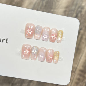 10pcs/bag Handmade Press On Nails Medium Square Luxury Cat Eye Fake Nails Elegant French Amber Smudge Reusable False Nail Tips