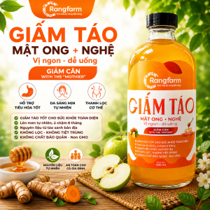Giấm Táo Mật Ong Nghệ - Có Giấm Cái - Lên Men Tự Nhiên Rangfarm Savor the Happiness Chai 500ml