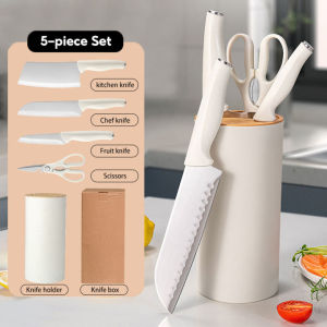 HomeFlex Kitchen Knife Set 5 Piece Stainless Steel Precision Knife Non-stick Chefs Knife Bread Knife Meat Knife Scissor Cooking Knife Set