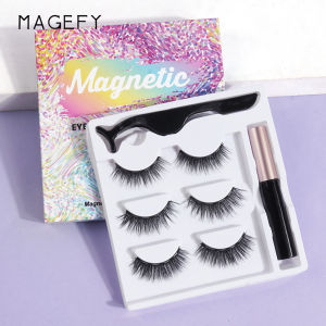 MAANGE (No Glue Required) 3 Pairs Of Hybrid Magnetic Eyelashes Set C Degree Curl Easy To Wear Natural Curl With Clip Easy To Use And Easy To Carry Suitable For Natural Commuting