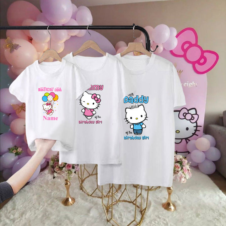 Custom Name Hello Kitty Birthday Family Shirt Set Fashion Dad Mom