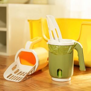 SHENEY แบบพกพาได้ ชุดทำความสะอาดสัตว์เลี้ยง พร้อมถุงขยะ ถอดออกได้ อุปกรณ์ทำความสะอาดอุจจาระสัตว์เลี้ยง ทนทานต่อการใช้งาน ที่เก็บขยะ ที่ตักขยะสำหรับสัตว์เลี้ยง อุปกรณ์ทำความสะอาด