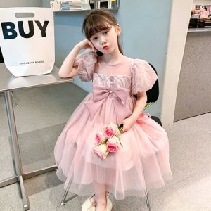 Girls Formal Princess Party Dress for 2-9 with Sequin Puff Sleeve Mesh Dresses