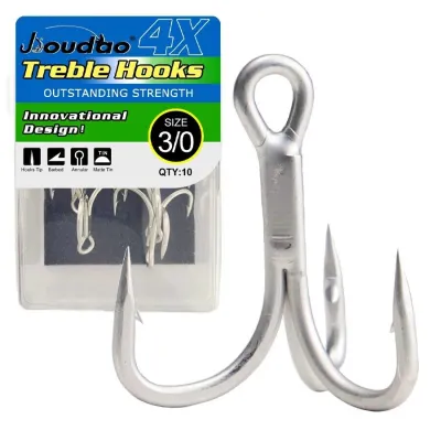 Fishing Treble Hooks High Carbon Steel 4X Strong Sharp Barbed Fishhook for Lures Baits Fishing 10Pcs/8 Sizes 8 # -3/0