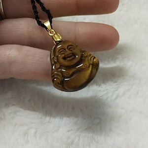 Vòng cổ mặt dây chuyền phật di lặc đá mắt hổ cao cấp cầu bình an luôn lạc quan