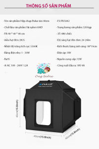 Hộp chụp sản phẩm PULUZ 40cm cao cấp 3 mặt đèn led - Tặng kèm 4 bảng màu - Bảo hành chính hãng