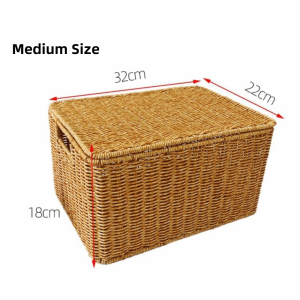 NAMSHEVA With Lid Woven Storage Basket Rectangular Large Capacity Laundry Baskets Premium Stackable Weave Container Household