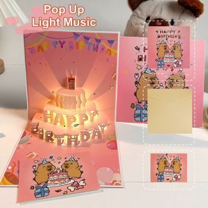 JURHOMIE Happy Birthday 3D Light Music Card Musical Function With Envelope Musical Greeting Card Creative Light Feature Birthday Card Blessing Occasion