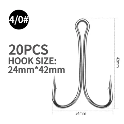20pcs/ Set Double Fishing Hooks For Soft Worm Lure Barbed Carp Fishhook 8#-4/0# Carbon Steel Hook Accessories