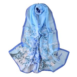 WUXU Thin Chiffon Scarf Floral Print Long Shawl Silk Elegant Soft Female Wrap Shawls Womens Fashion