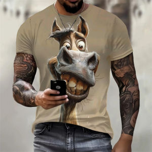 [Local Stock] VCC 3D Printed Interest Animal T Shirt For Men Horses Donkeys Pattern Tees Round Neck Breathable Comfortable Short Sleeve T-Shirts