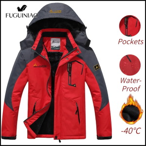FUGUINIAO Mens waterproof travel jacket thick warm windbreaker winter outdoor mountaineering hiking hooded jacket