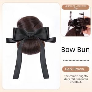 BEAUTYLADIES Black Bow Flower Bun Head Wig Claw Clip Elegant False Hair Pieces Hair Accessories Fluffy Ball Head Wig Women