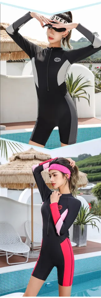 LYSEACIA M-4XL Female Sport Swimwear Plus Size Long Sleeve One Piece  Swimsuit for Women Surfing Swimming Suits Girl Swim Bodysuit Rash Guards