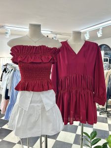4 màu Vải kaki cotton Áo trễ bệt vai bo chun smocking phối viền bèo xinh xắn dễ thương gợi cảm MOANA TOP