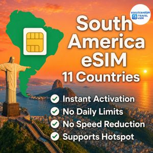 South America eSIM 11 Countries Mexico Chile Brazil Peru Costa Rica Ecuador Supports Hotspot