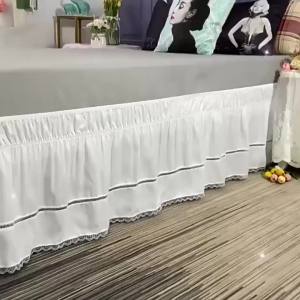 กระโปรงเตียงลูกไม้หรูหรา ปักลายลูกไม้ กระโปรงเตียงลูกไม้พร้อมสายรัดปรับได้ ปกเตียง ป้องกันที่นอน (ไม่มีปลอกหมอน)