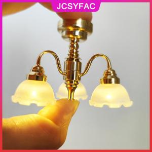 JCSYFAC 1:12 Dollhouse thu nhỏ Led Vàng trần đèn chùm chiếu sáng nhà mô hình đồ nội thất trang trí nội thất đồ chơi nhà búp bê phụ kiện