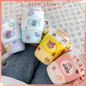 Ly giữ nhiệt 480ml màu sắc pastel có quai đeo xinh xắn/ Cốc giữ nhiệt tặng kèm Sticker 2D 3D _ TingTing