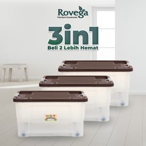 Rovega Kotak Kontainer Plastik Premium dengan 4 Roda 70 Liter 3IN1 BS70/BS60 RANDOM COLOR