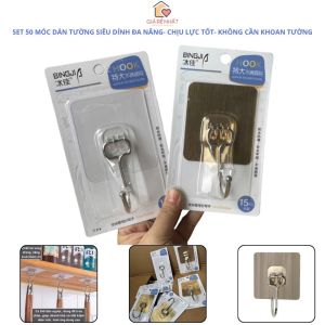 Combo 5 Móc Dán Tường Siêu Dính Cường Lực BINGJI Hàng Cao Cấp Chịu Tải 15Kg Móc Treo Đồ Đa Măng Không Cần Khoàn Tường