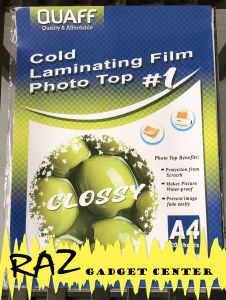 Quaff Cold Laminating Film Photo Top GLOSSY A4 Size 8.25x11.75 inches 20 Sheets / Pack