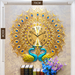 Minimalist European Series Double Head Peacock Wall Clock Creative Art Hot Sale Morden Home Living Room Clocks Simple and Fashion Vintage Clock Decorations