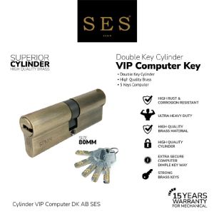 Silinder Kunci - Cylinder SES VIP Komputer 80mm DK (Double Key) AB