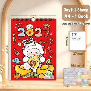 JAYQQ 2026.9-2027.12 Wall Hanging Calendar Monthly Planner Cartoon 2027 Calendar Creative Coil The Year of Goat Calendar for Home Office Decor